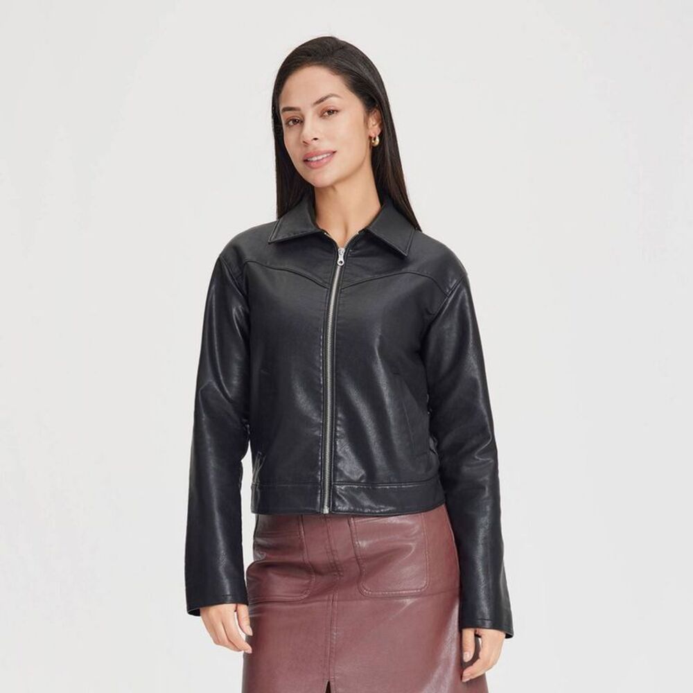 Women's Zip-Front Faux Leather Jacket - Universal Thread Black S